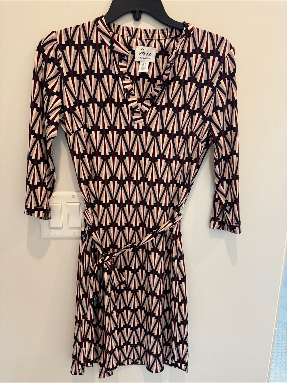 JM Collection Pink and Black Geometric Wrap-Style Dress